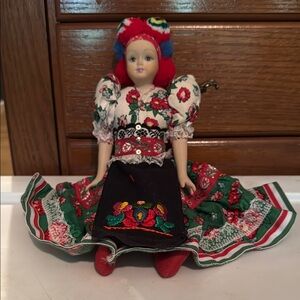 Festive Red and Green Doll with Holiday Dress